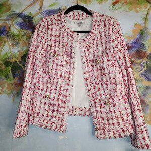 Nanette Lepore Women's Tweed Jacket Pearl Button Accents Fringe Details Size 6